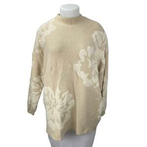 Anthropologie Maeve Cream Eyelash Floral Mock Neck Long Sleeve Sweater Top Sz L